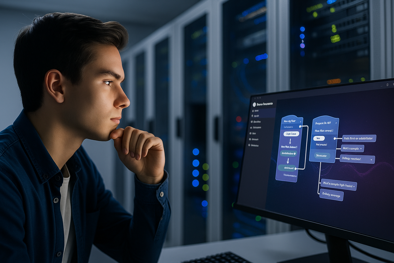 Jovem profissional criando automação com Power Apps